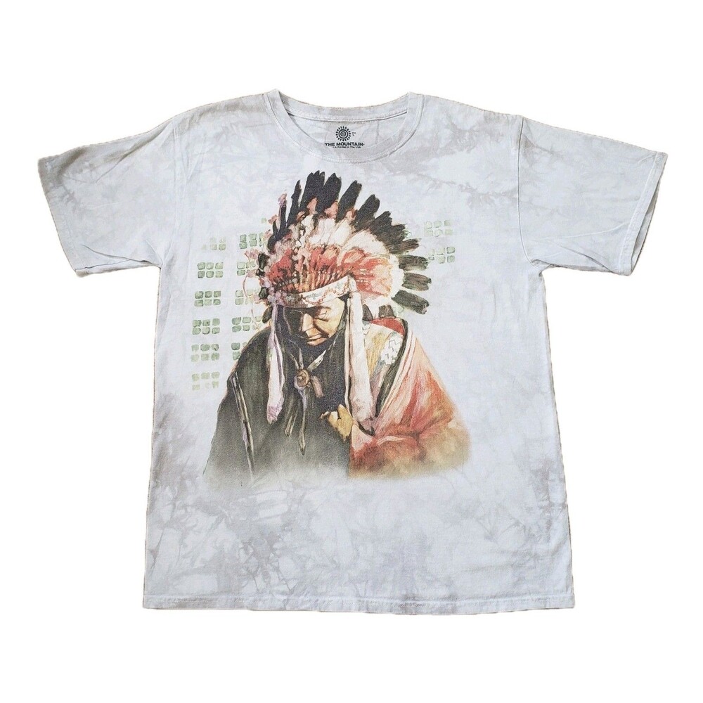 The Mountain Native American Chief Size Large Mens Gray Tie Dye T-Shirt
